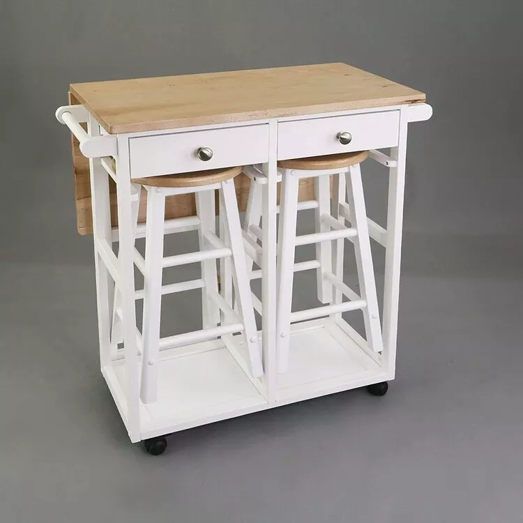 American Trails White Breakfast Cart with Drop-Leaf Table & Barstools