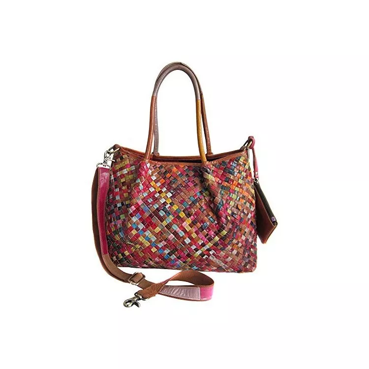 Amerileather Leather Tote Bag - Linwood Rainbow Patchwork Handbag