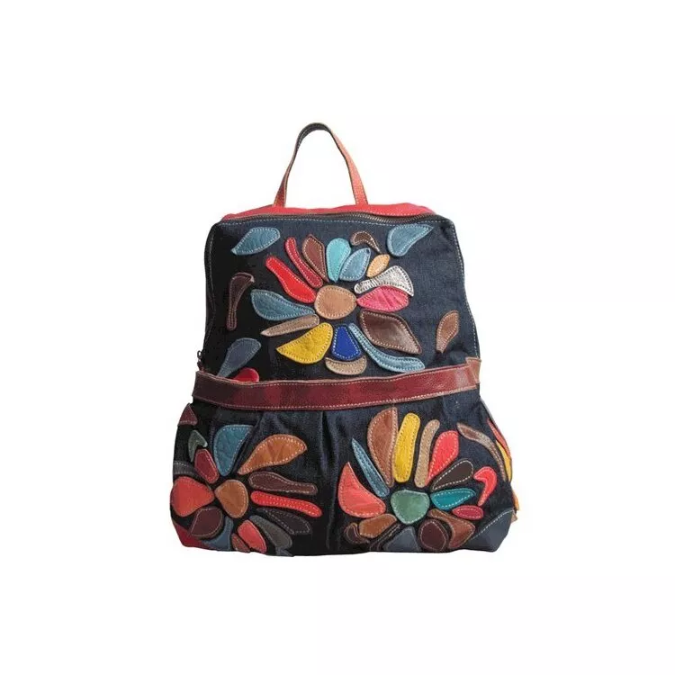 Amerileather Mini Carrier Backpack - Stylish Denim & Leather Design