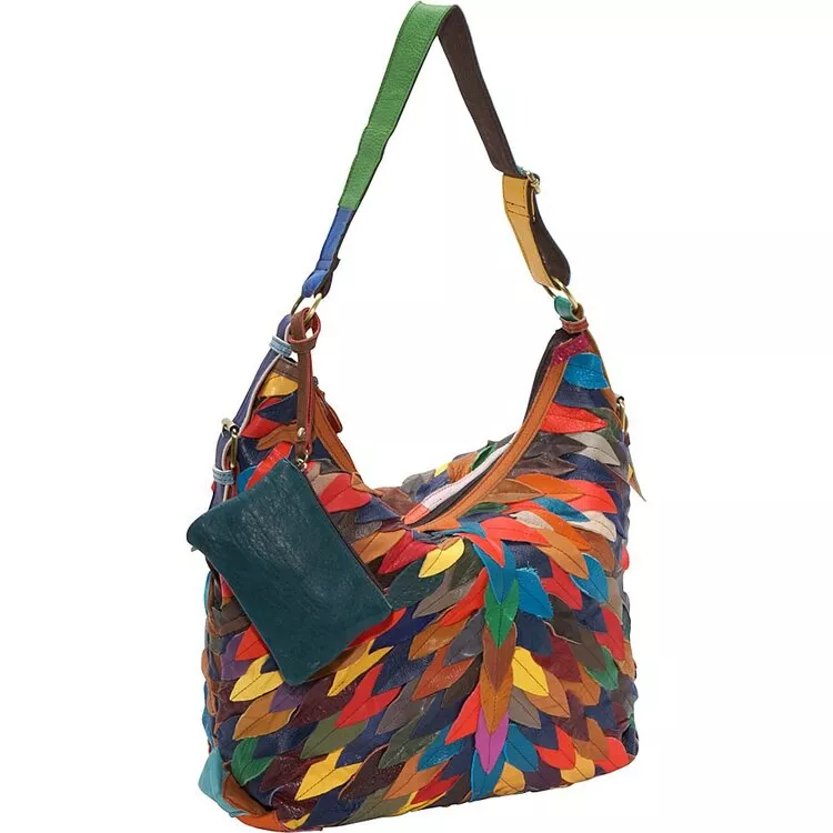 Amerileather Zoe Leather Hobo Shoulder Bag - Multicolored Patchwork