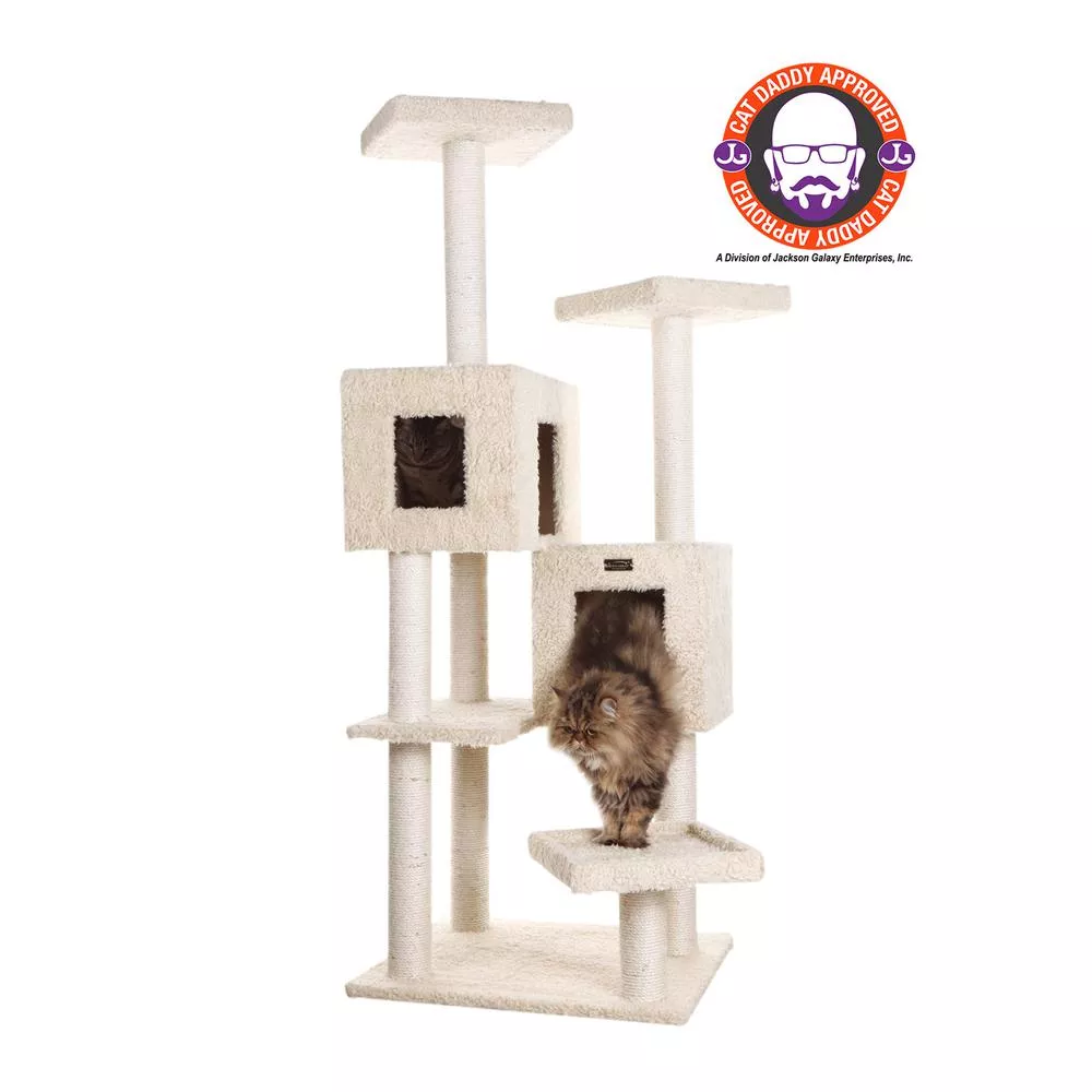 Armarkat Multi-Level Real Wood Cat Tree With Two Spacious Condos