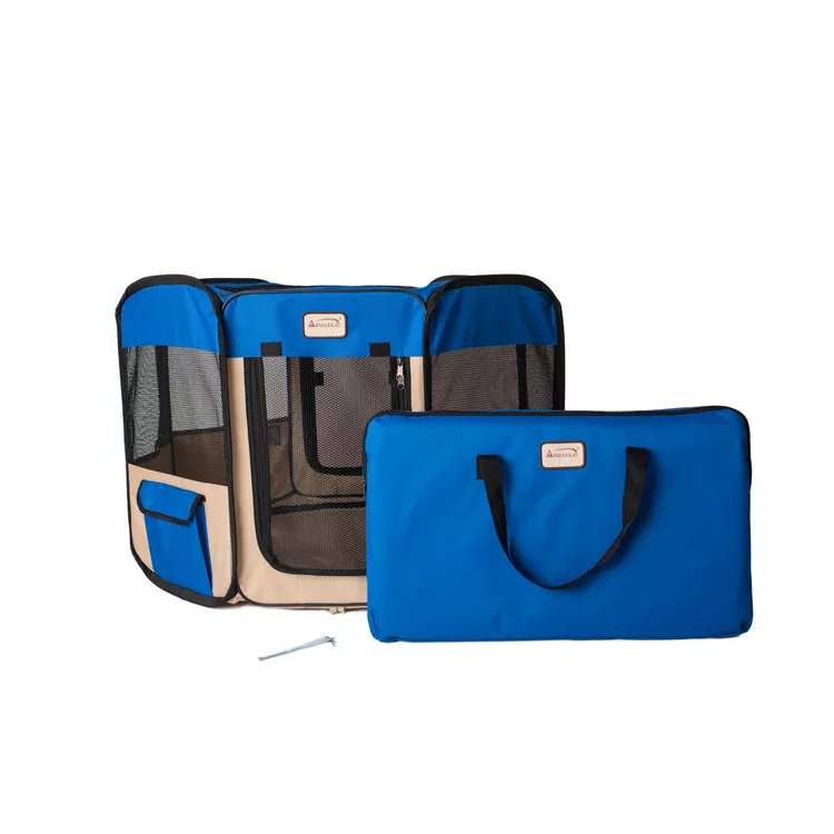 Armarkat Portable Pet Playpen - Blue & Beige -