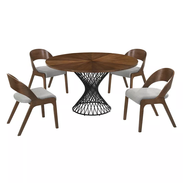Armen Living Cirque Polly 5 Piece Walnut Dining Set