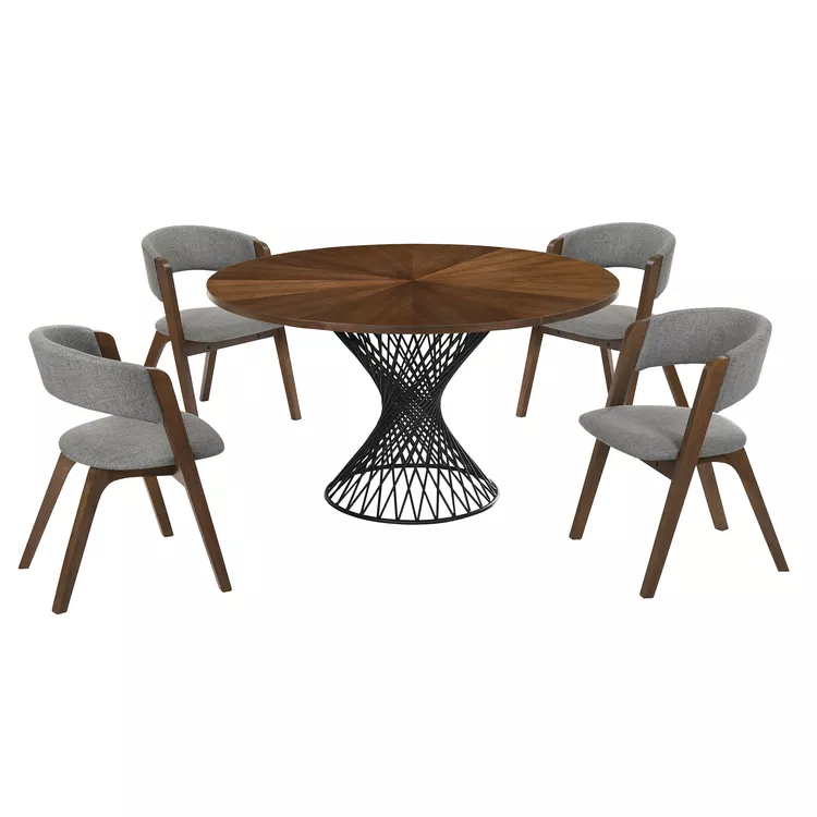 Armen Living Modern 5-Piece Walnut Dining Set - Cirque
