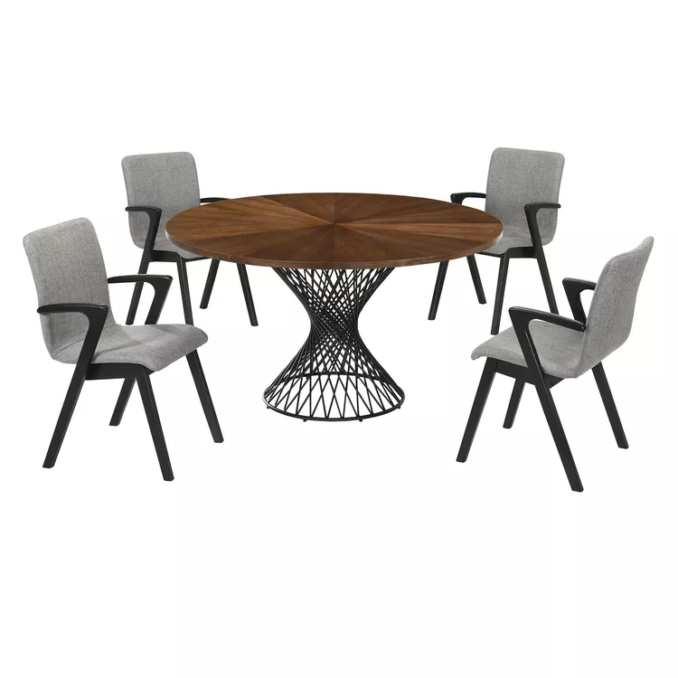 Armen Living Walnut 5-Piece Dining Set - Cirque Varde