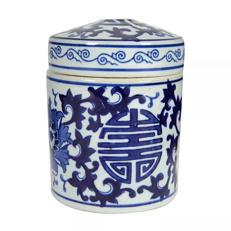 A&B Home Decorative Tea Caddy - Blue & White Ceramic Tea Storage