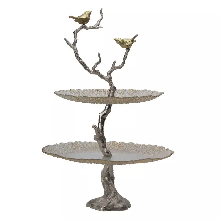 A&B Home Elegant Two-Tier Serving Plates - Gold & Silver Finish