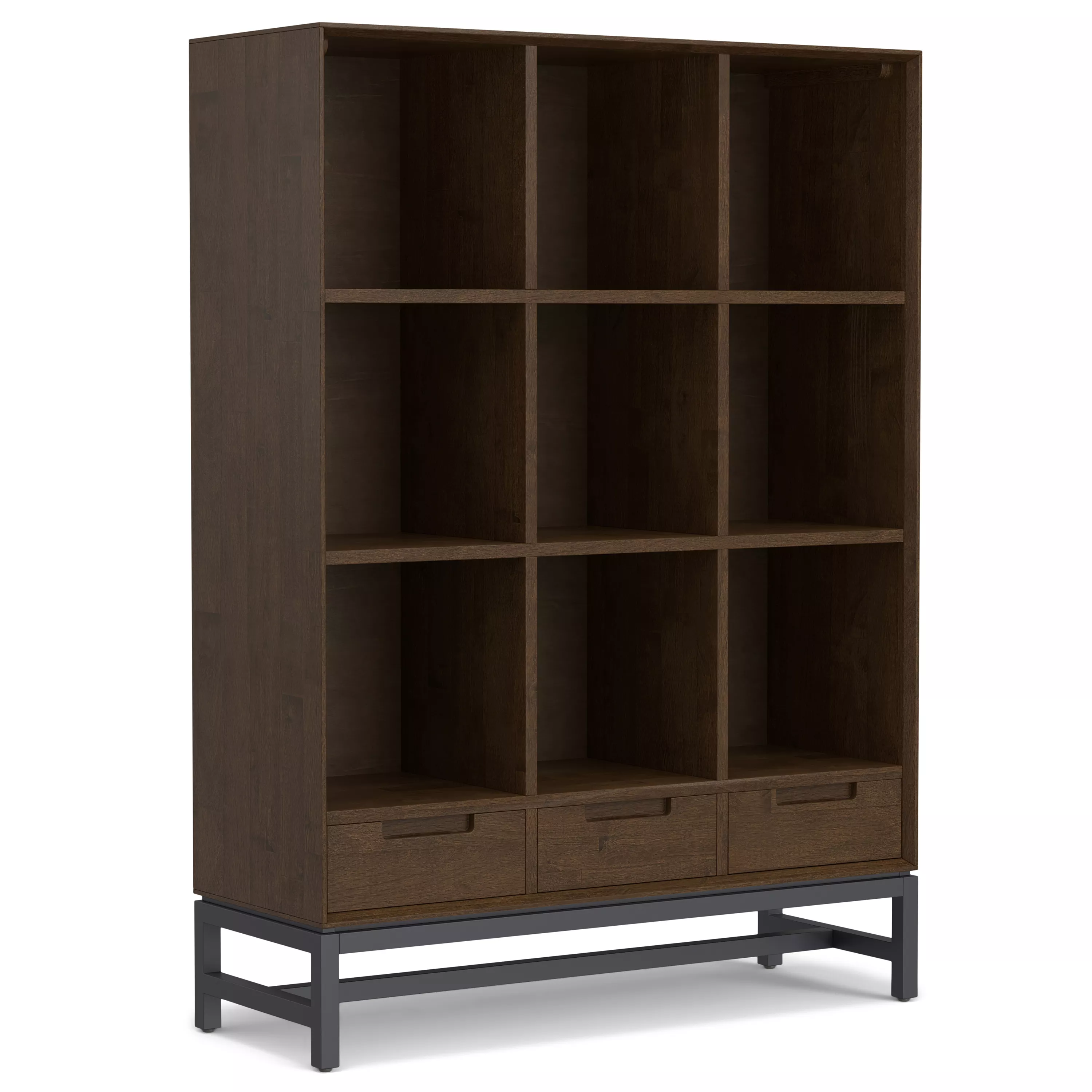 Banting 58 inch Tall Solid Wood 9 Cube Bookcase with Drawers in Walnut Brown