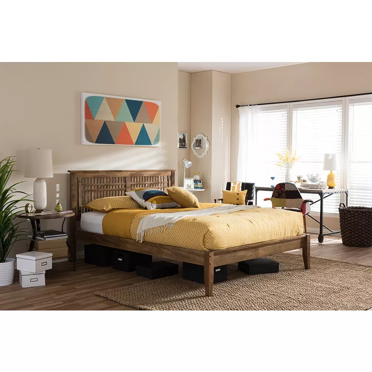 Baxton Studio Loafey Mid-Century Modern Solid Wood Window-Pane Style Platform Bed