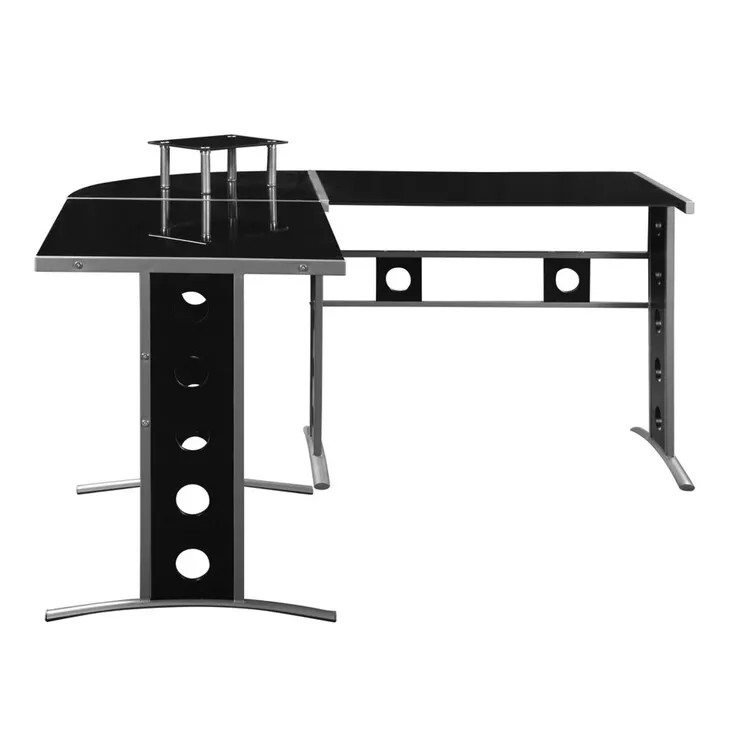BenJara Captivating L Shape Black Computer Desk with Silver Frame