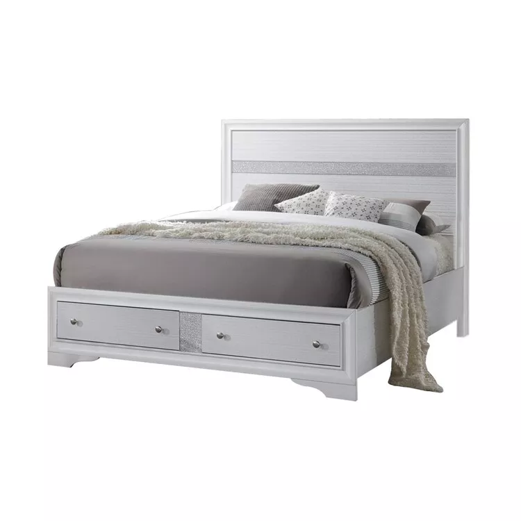 Benjara Classy Queen Size Bed With Storage, White