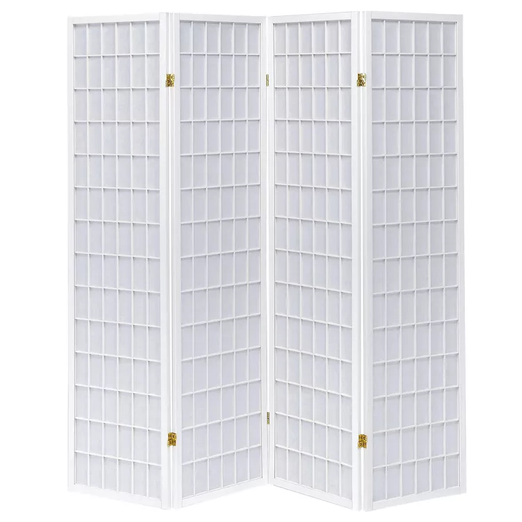 Benjara Contemporary Style Four Panel Folding Screen, White