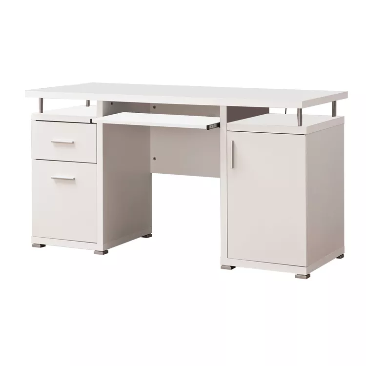 Benjara Elegant white Computer desk with efficient Storage