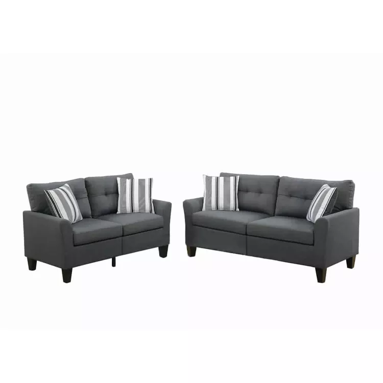 Benjara Glossy Polyfiber 2 Piece Sofa Set In Charcoal Gray
