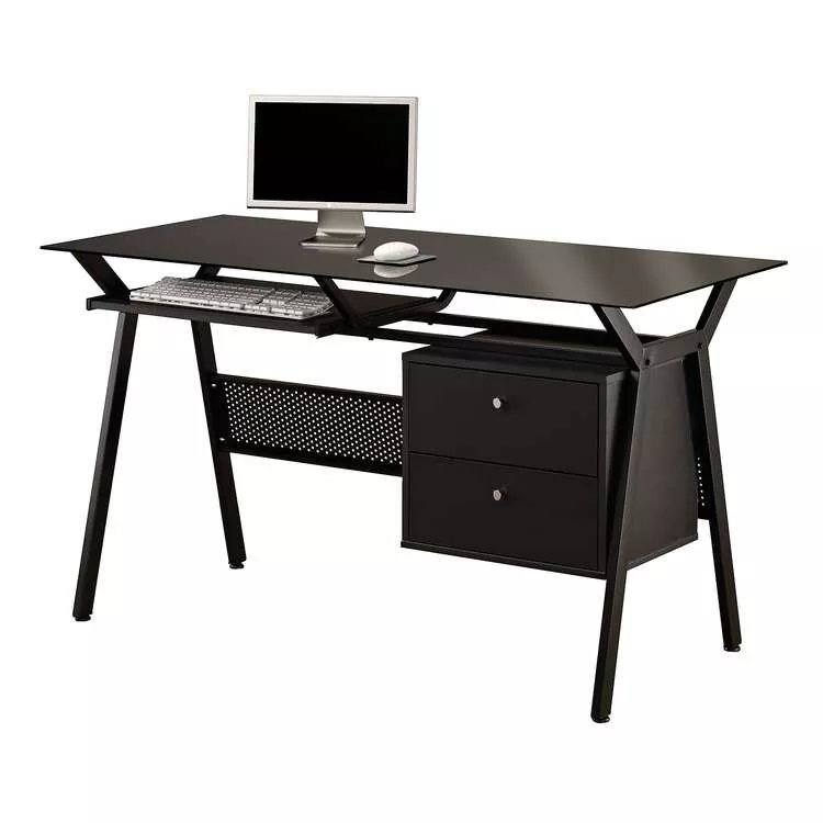 BenJara Modish Metal Computer Desk with Two Storage Drawers, Black