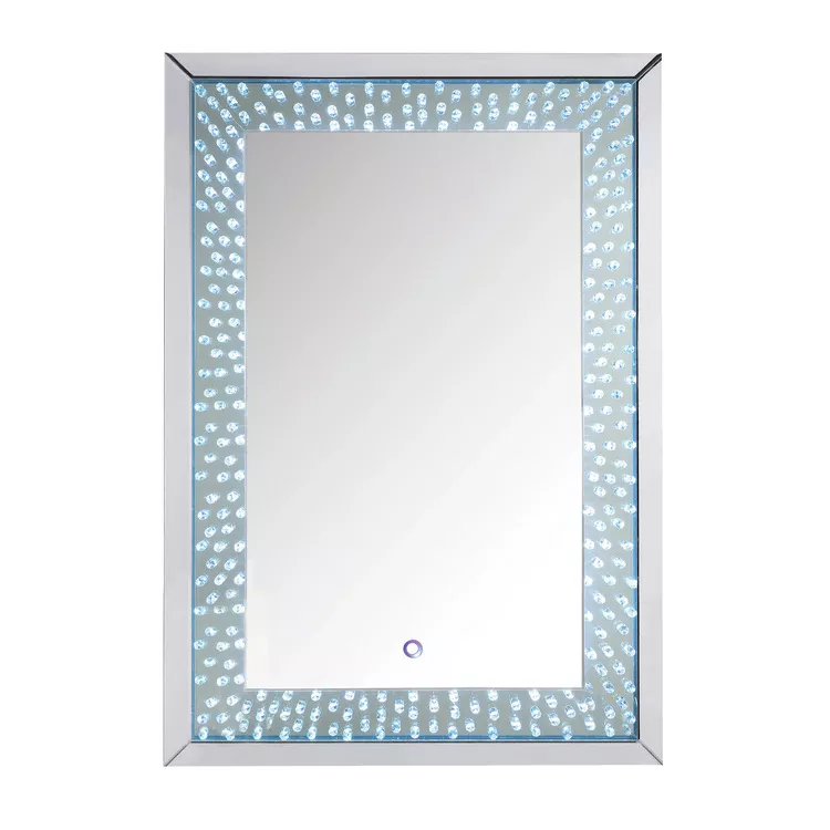 Benjara Rectangular Accent Wall Decor with LED Bulb and Beveled Edges, Silver