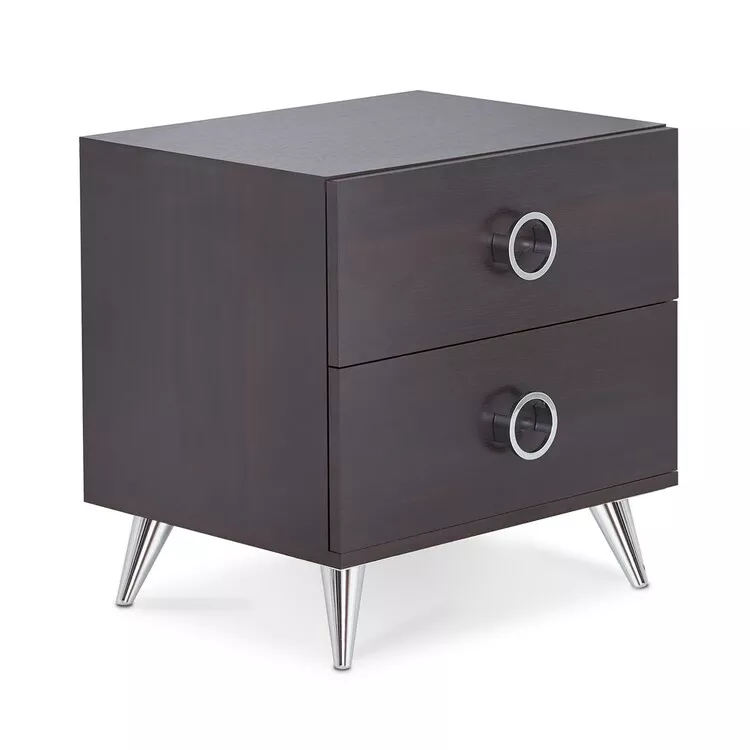 Benjara Rectangular Wood & Metal Nightstand By Elms, Brown & Chrome