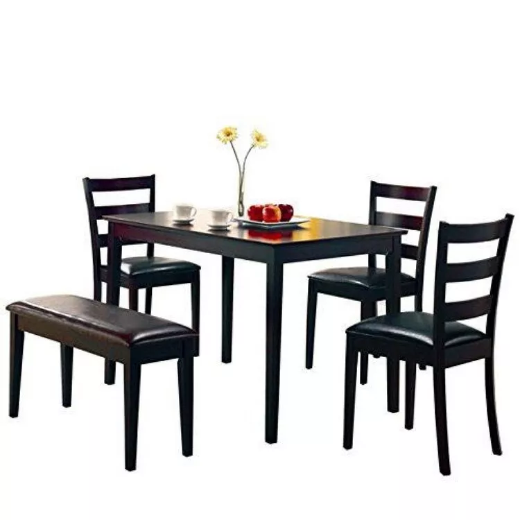 Benjara Sophisticated 5 Piece Dining Set with Bench, Brown