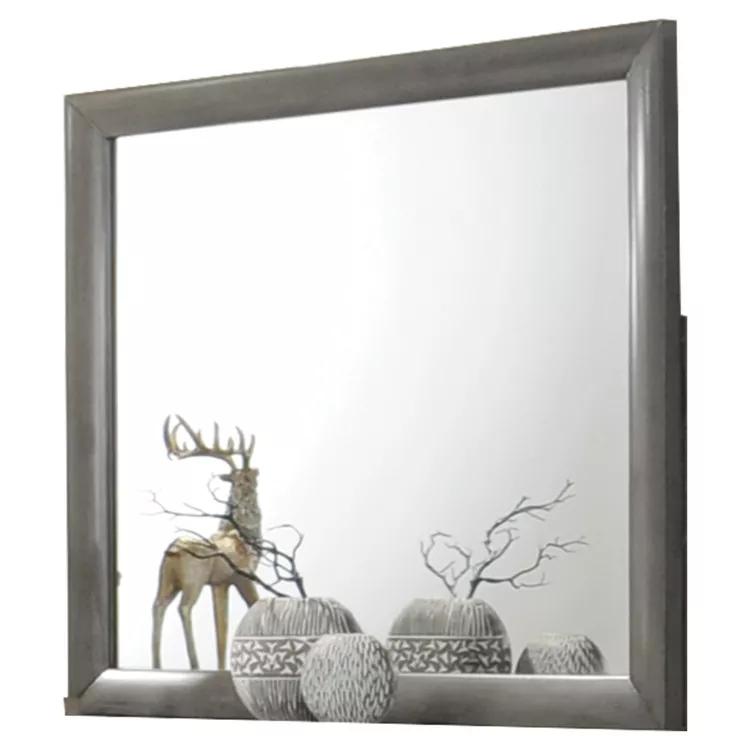 Benjara Transition Style Wooden Mirror with Rectangular Shape,Gray and Silver