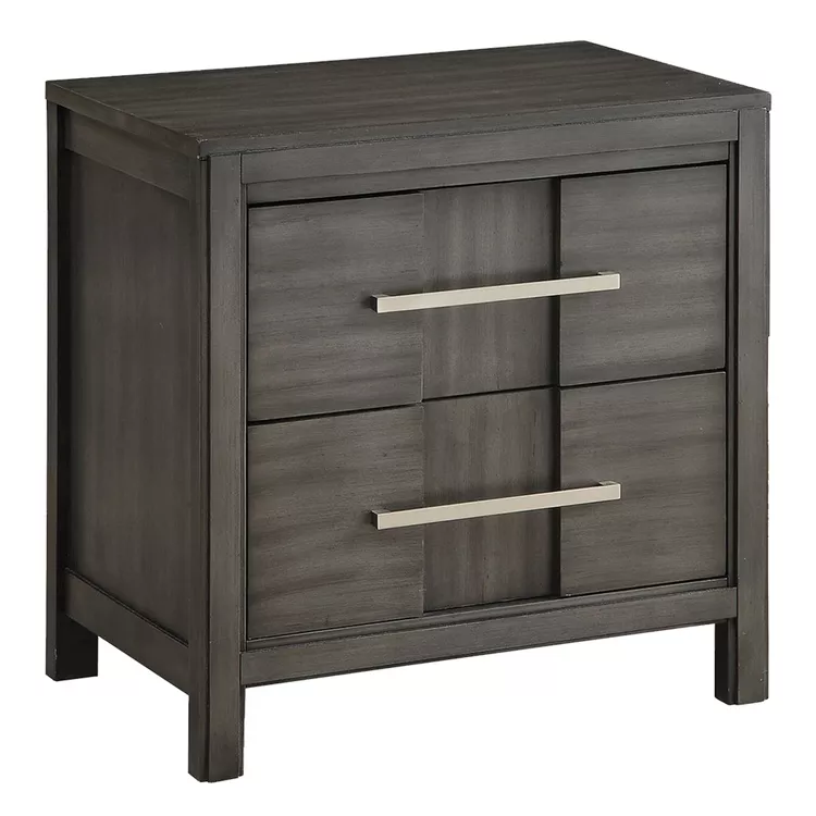 Benjara Transitional Solid Wood Night Stand With Two Drawers, Gray