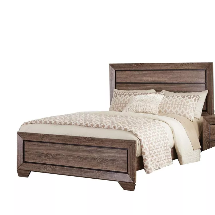 Benjara Transitional Style Eastern King Bed with Plank Headboard, Taupe Brown