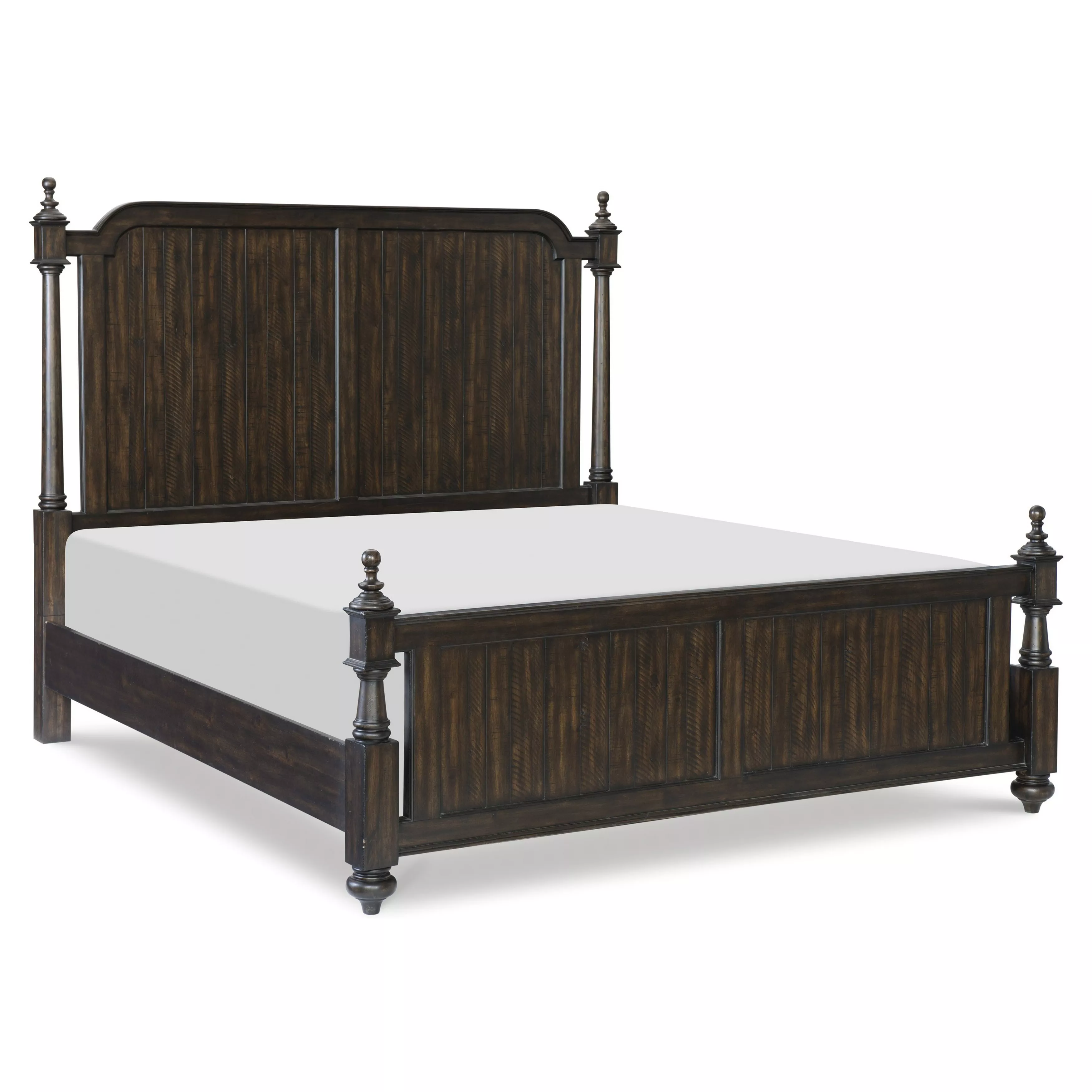 Berey Queen Bed, Classical Column Pilasters, Driftwood Dark Brown Finish
