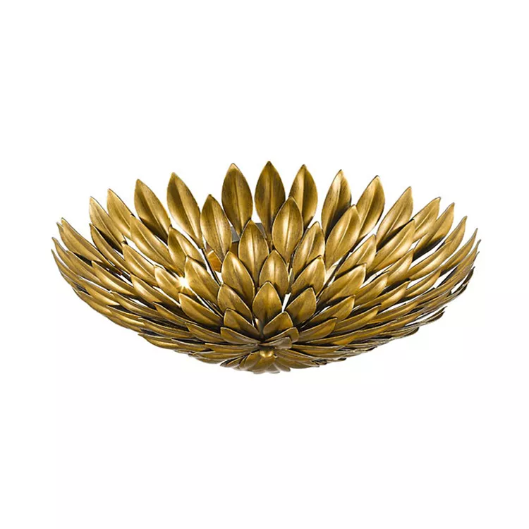 Bethel Gold Leaf Round Flush Mount Light - Modern Ceiling Fixture
