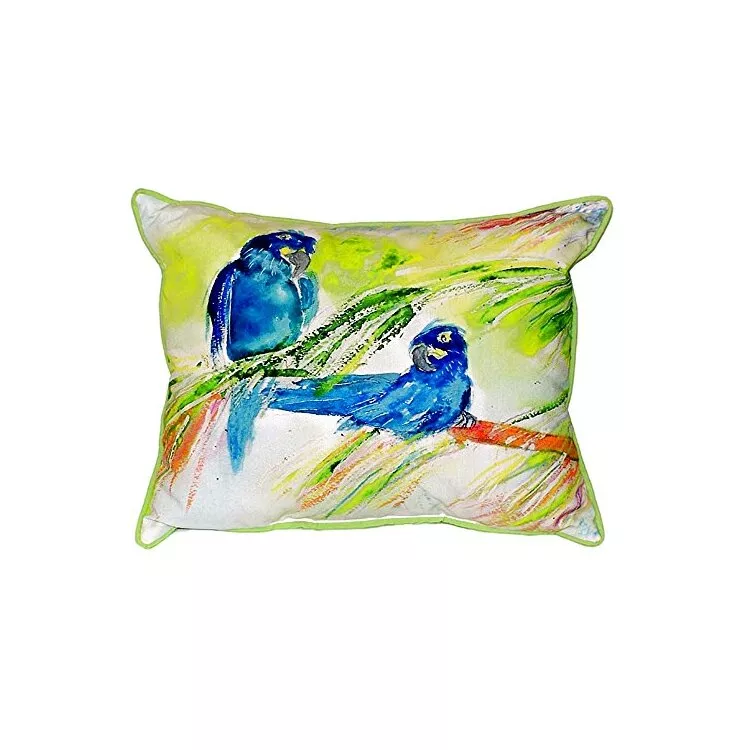 Betsy Drake Outdoor Throw Pillows - Two Blue Parrots