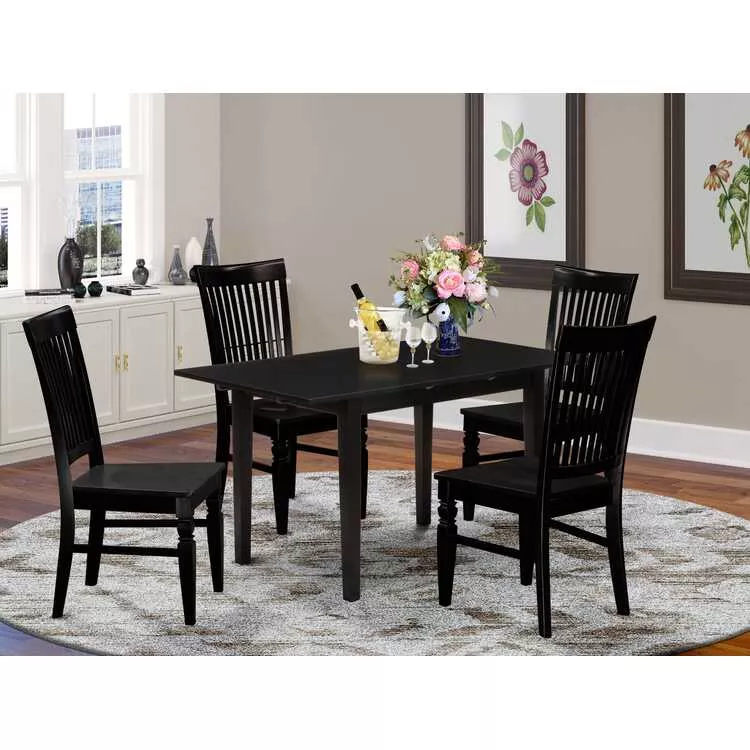 Black 5-Pc Kitchen Dining Set & 4 Chairs
