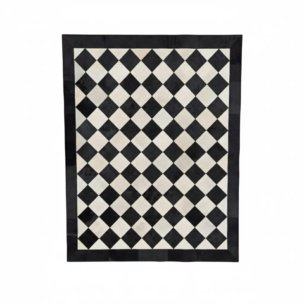 Black and White Checkered Cowhide Rug