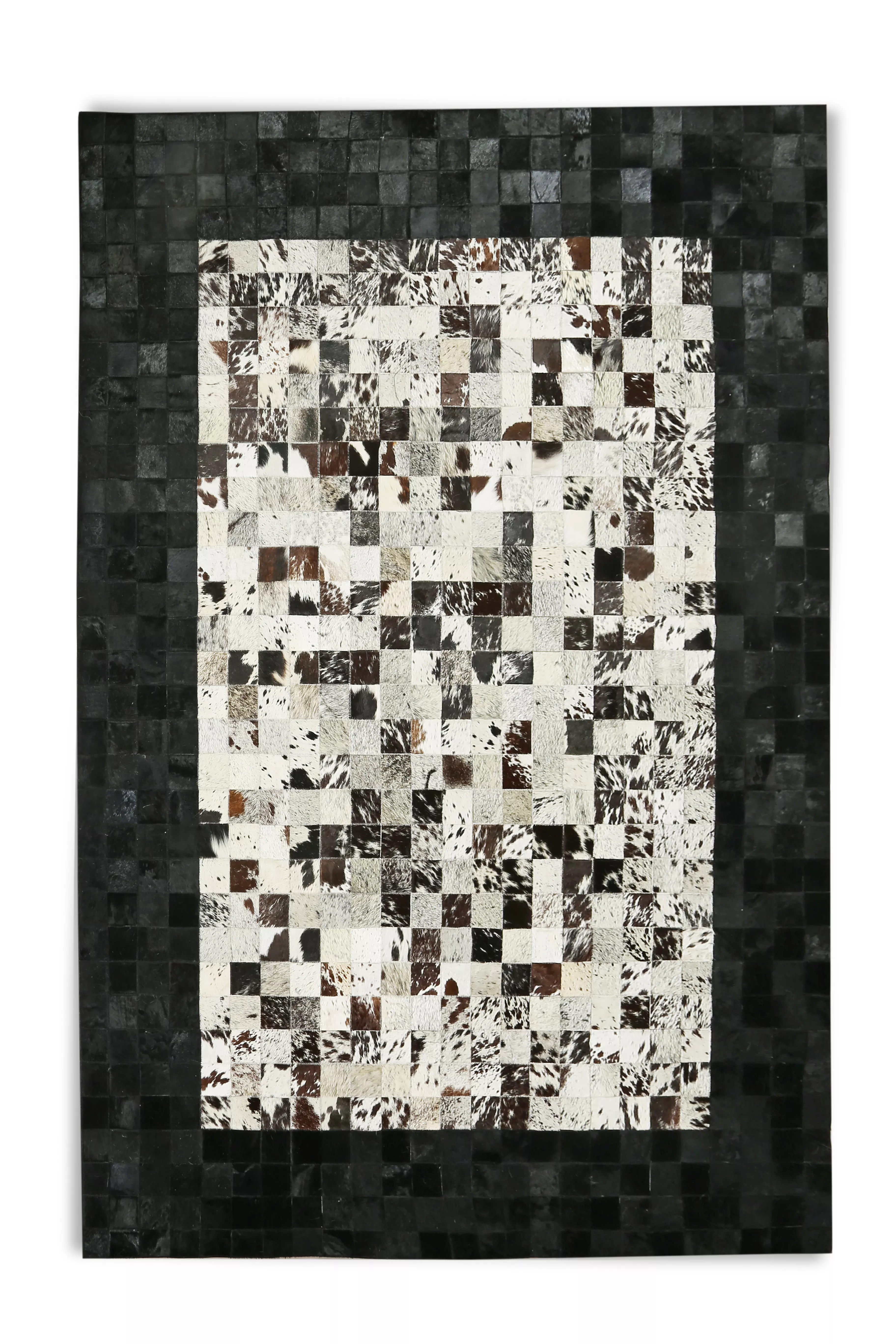 Black White Cowhide Patchwork Rug