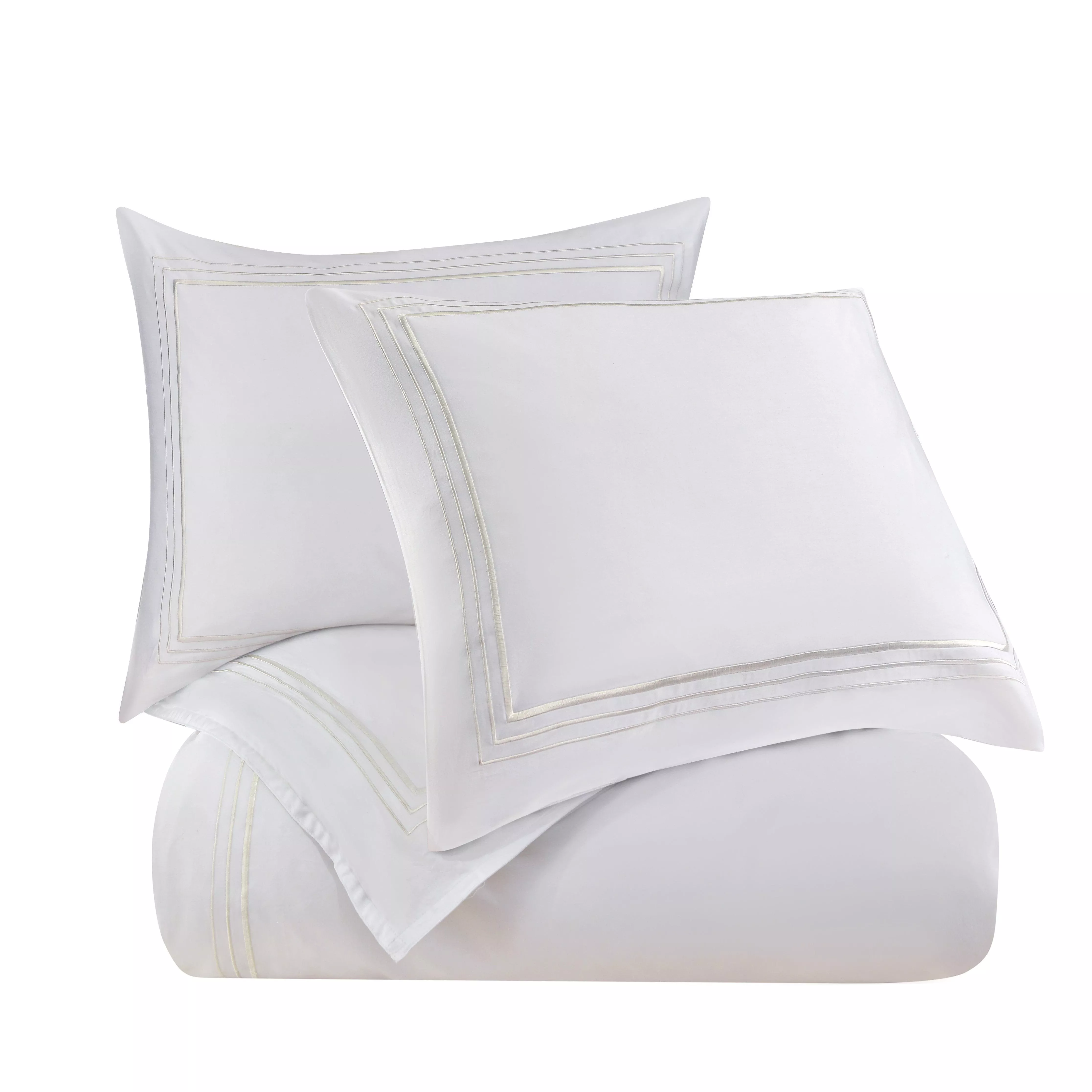 Border Embroidery Twin White Duvet Cover Set