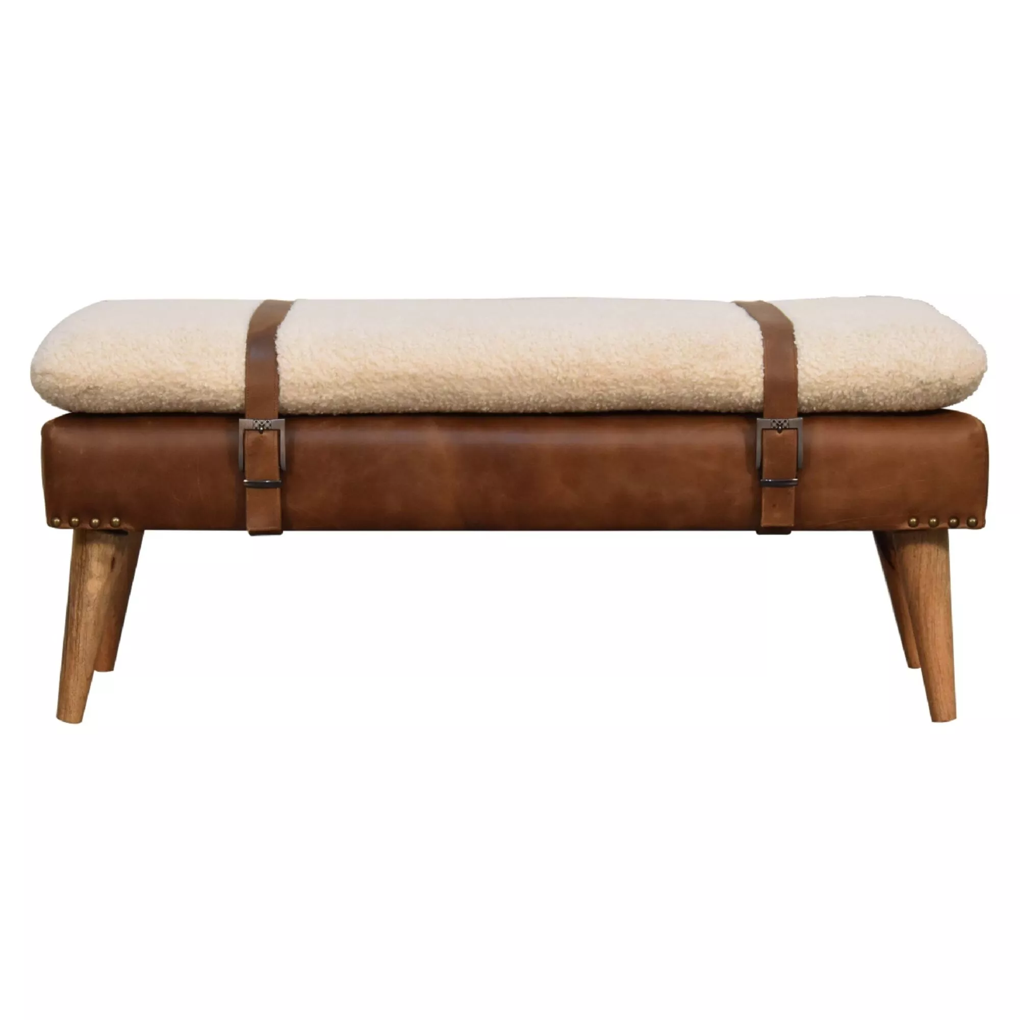 Boucle Buffalo HideSolid WoodLeather Bench