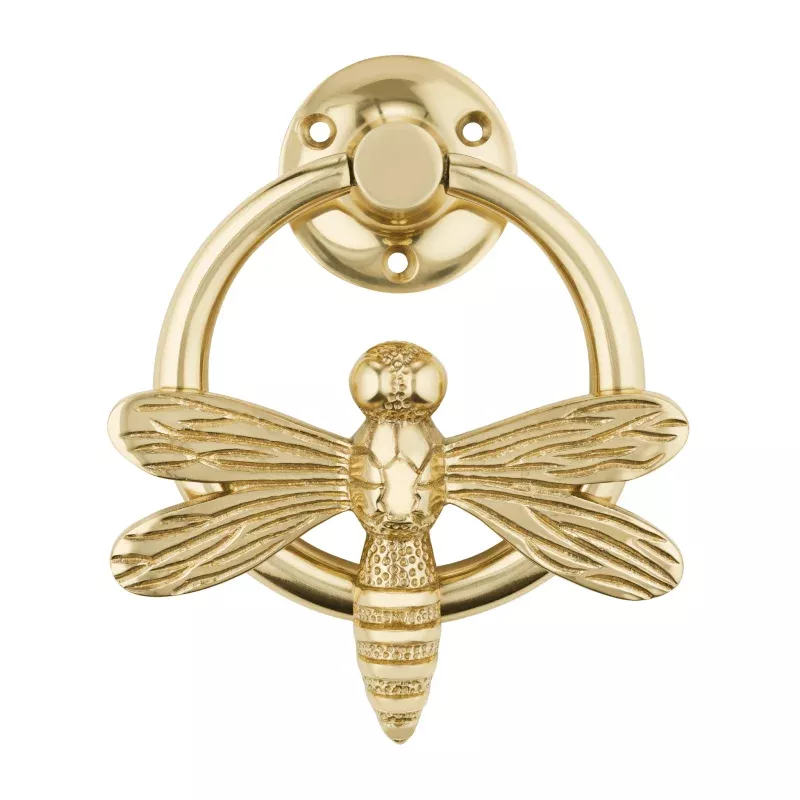 Brass Dragonfly Door Knocker with Ring