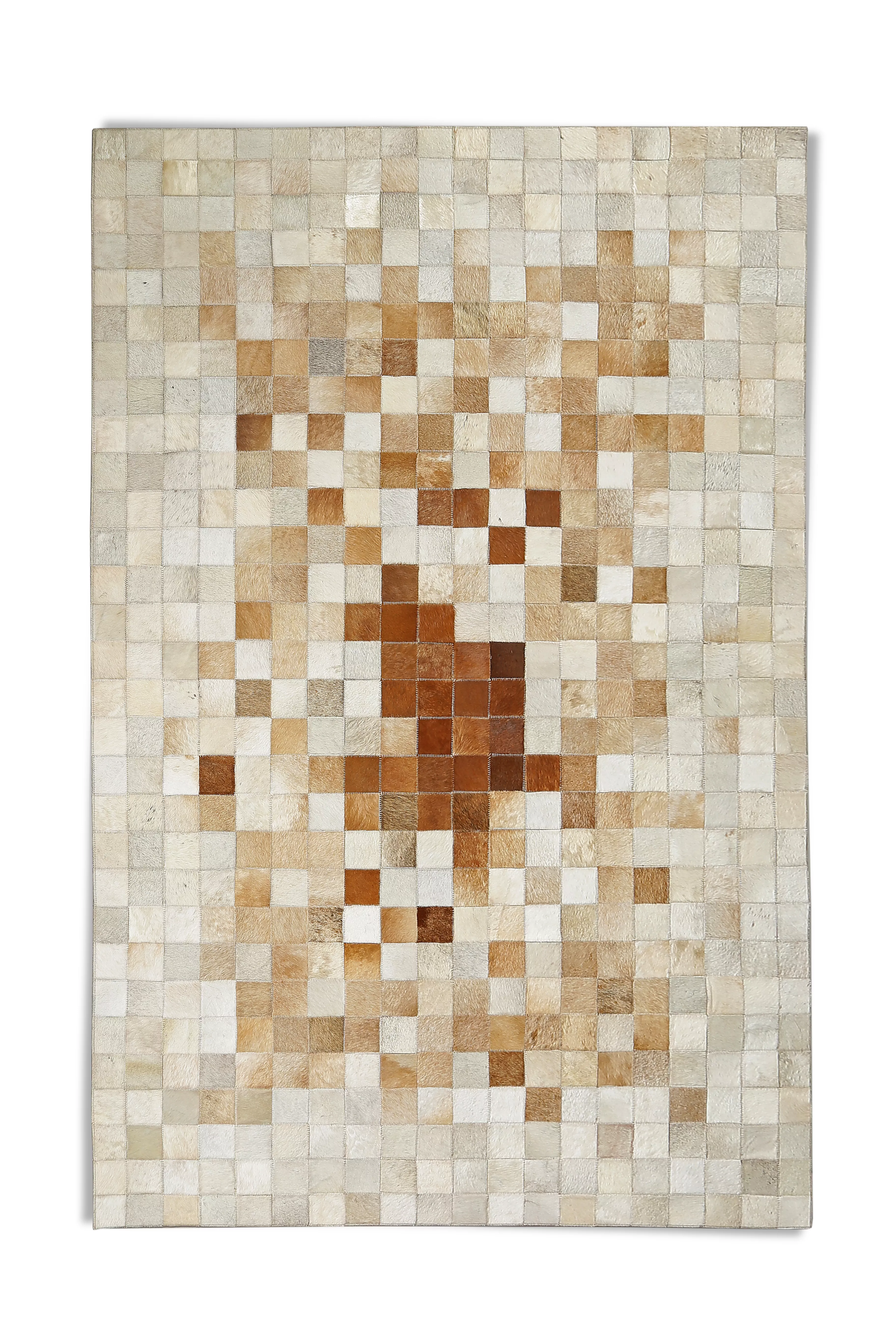 Brown & Cream Checkered Pattern Patchwork Calfskin Rug