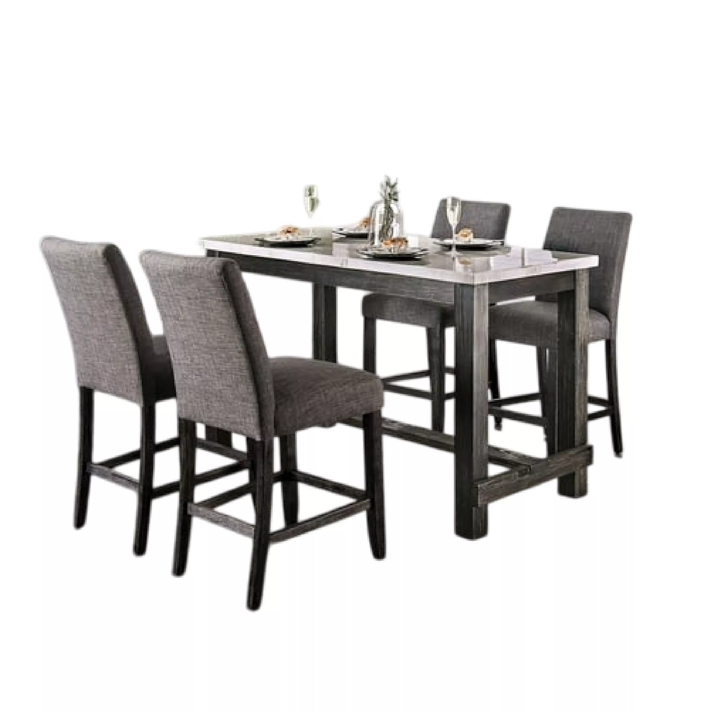 Bruce 5pc Counter Height Set, Marble Top, Trestle Base, Chairs
