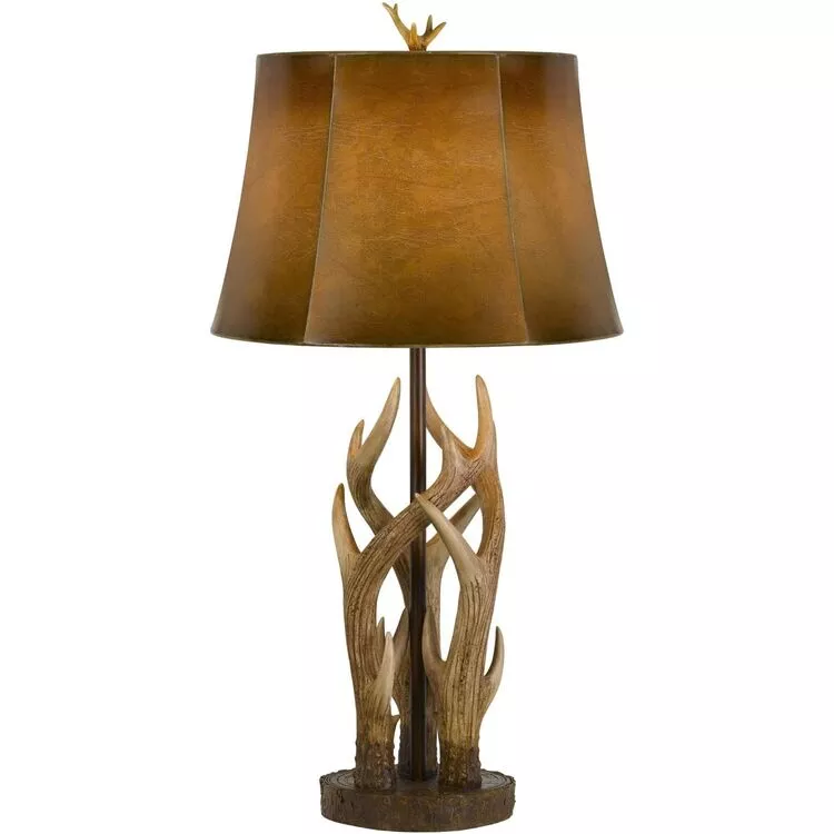 Cal Lighting Antler Table LampResin & Leatherette Shade
