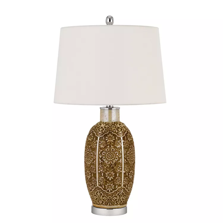 Cal Lighting Olive Ceramic Table Lamp 3-Way Fabric Shade