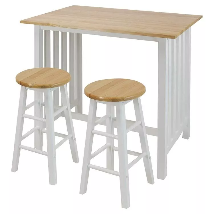 Casual Home 3-Piece Breakfast Set - Solid Wood Pub Table & Stools - Kitchen Dining Cart