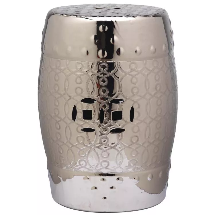 Ceramic Garden Stool Silver Finish - Safavieh