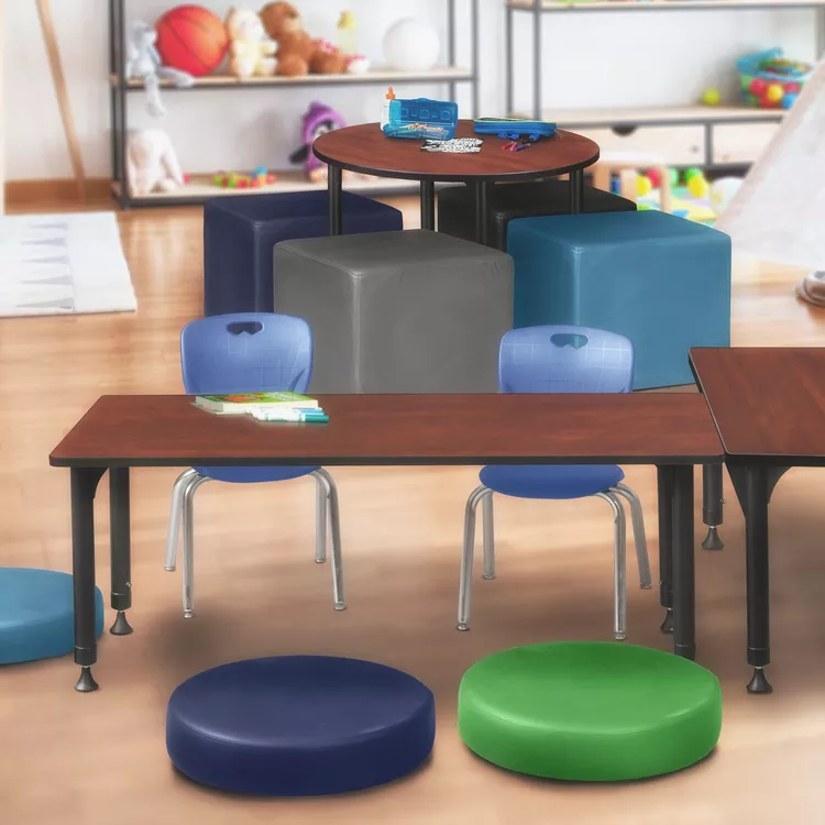 Cherry Height Adjustable Classroom Table Set - Navy Blue Chairs - Regency Seating