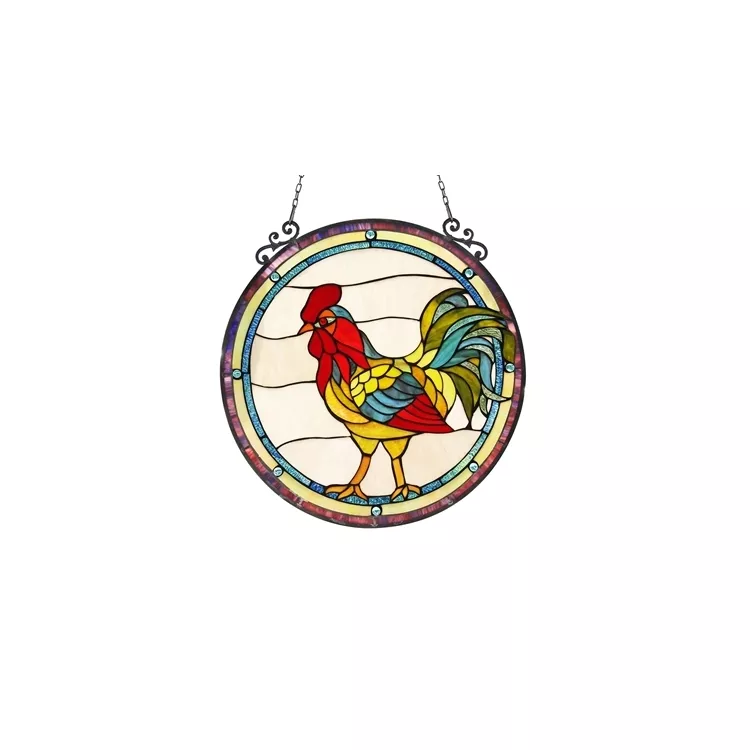 Chloe Lighting Tiffany-Style Rooster Window Panel - 24"