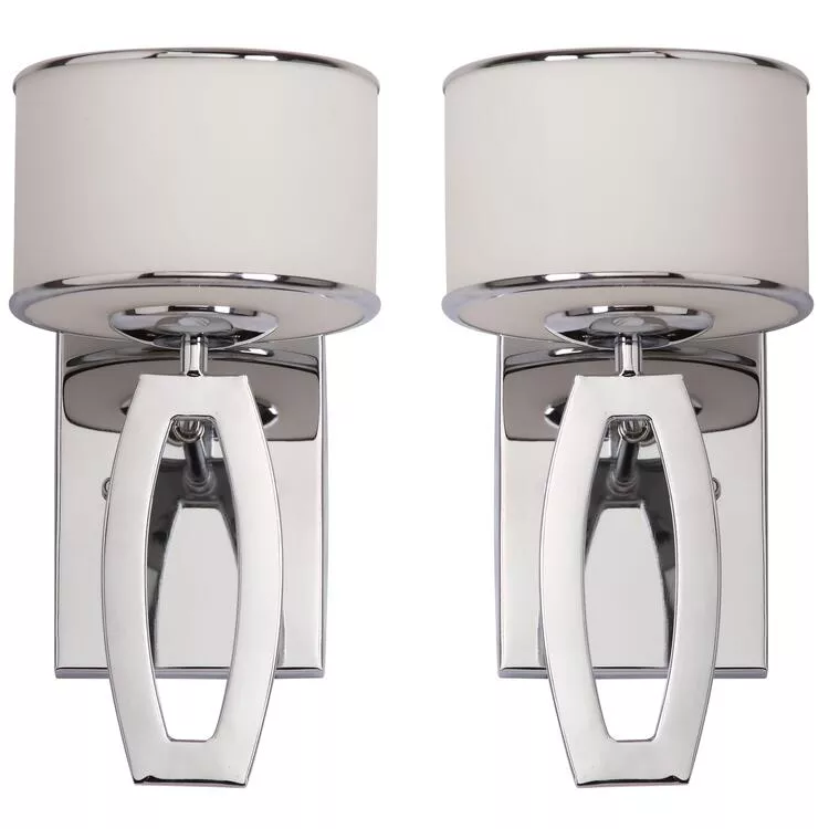 Chrome Drum Sconce with Etched Glass Shade