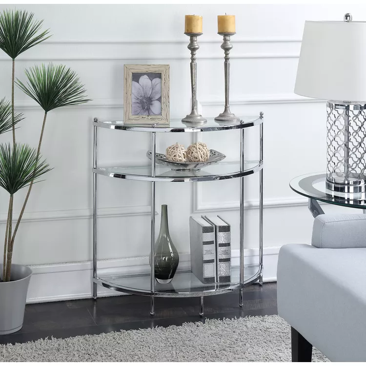 Chrome Entryway Table with Glass Shelves - Convenience Concepts