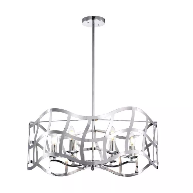 Chrome Transitional Ceiling Pendant 25 Wide 6 Light Iron Shade - Chloe Lighting