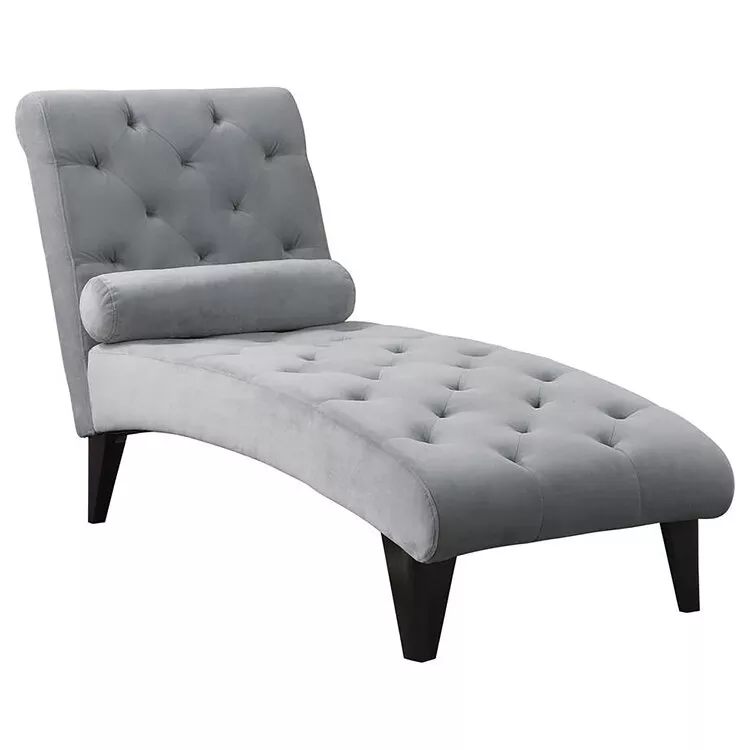 Coaster Daniel Tufted Chaise with Small Bolster Pillow Grey