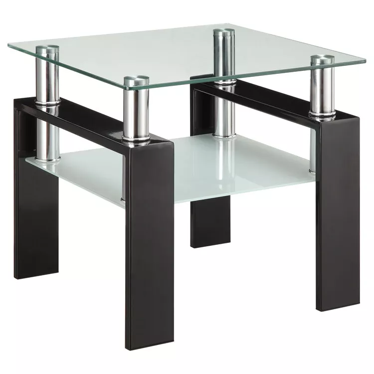 Coaster Dyer Tempered Glass End Table with Shelf Black