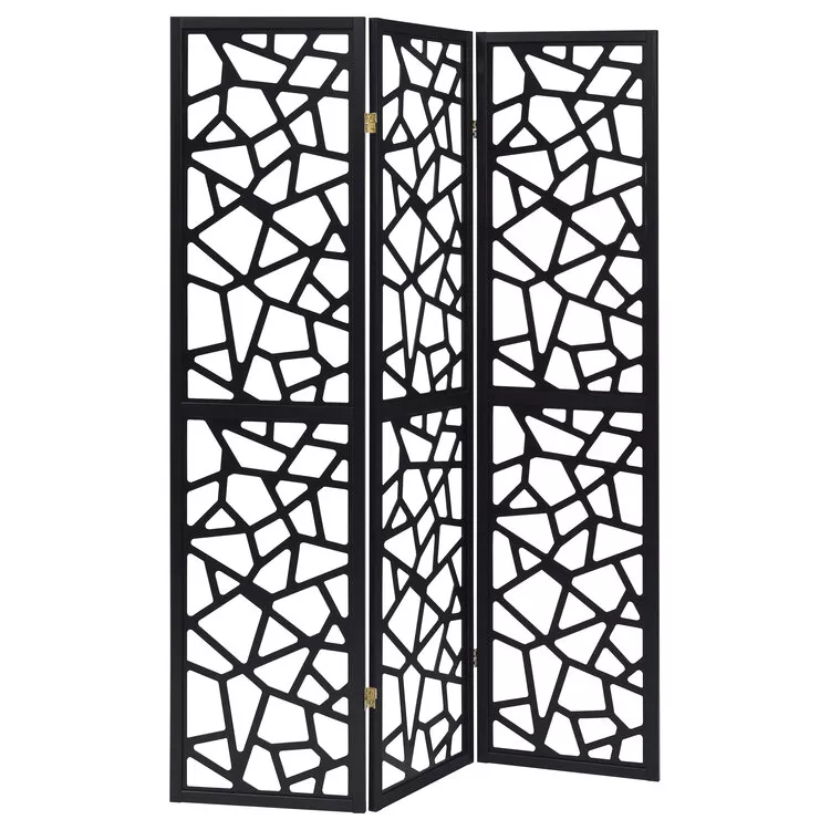 Coaster Nailan 3-panel Open Mosaic Pattern Room Divider Black