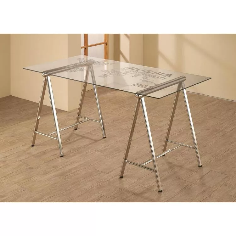 Coaster World Map Writing Desk Nickel and Printed Clear
