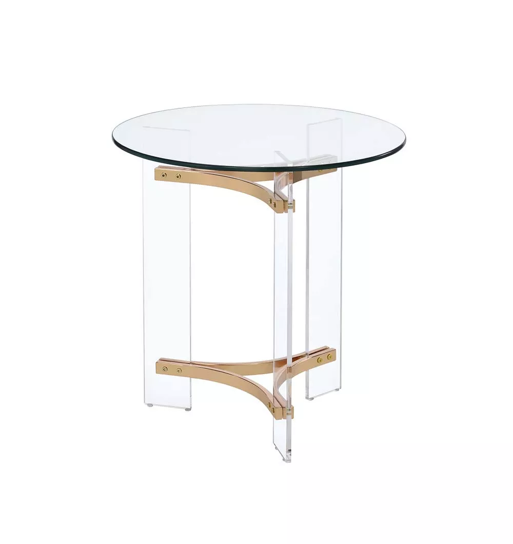 Compact Round Side Table with Clear Glass Surface and Durable Metal Base